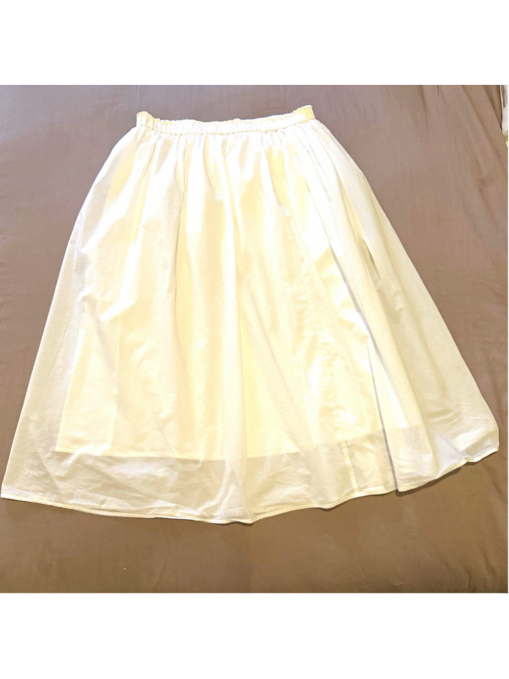 UNIQLO White Cotton Blend Pleated Pull-On A-Line Midi Skirt Pockets | M